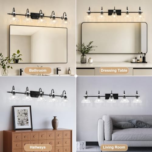 Black Bathroom Vanity Light, 5-Light Matte Black Finish Farmhouse Wall Sconce - Image 5