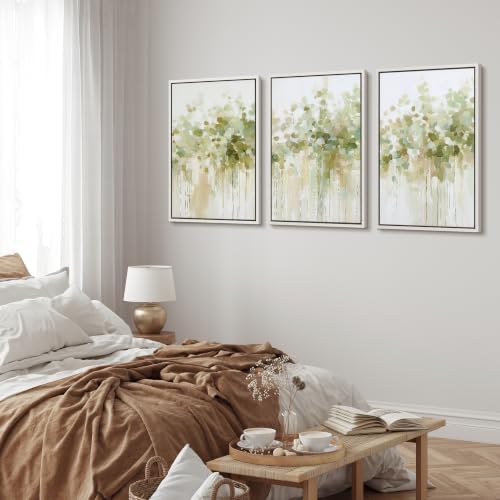 MUDECOR Framed Canvas Print Wall Art Set Soft Green Trees - Image 3