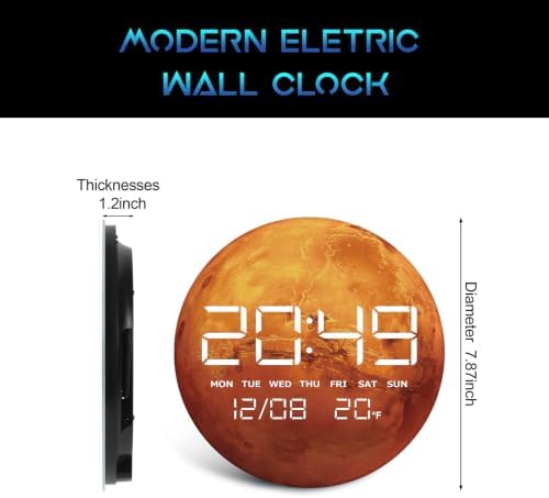 Digital Wall Clock, LED Mars Design, Temperature Display - Image 3