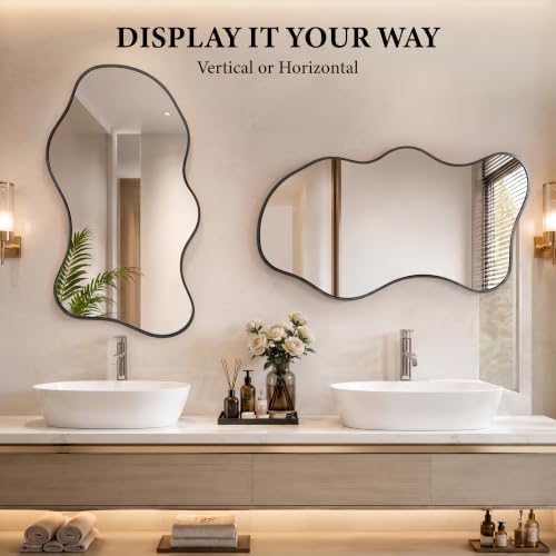 26"x46" Irregular Black Wall Mirror, Wavy Asymmetrical Mirror - Image 5
