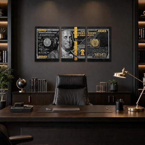 Yatsen Bridge Money Wall Art Black and Gold 3 Panel 100 Dollar Bill Canvas Print - Image 4