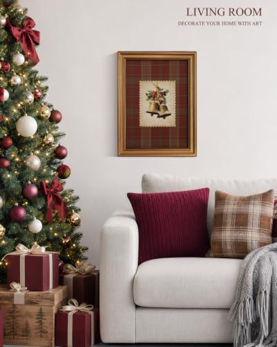 VIYYIEA Gold Framed Winter Christmas Canvas Wall Art, Vintage Christmas Bells - Image 3