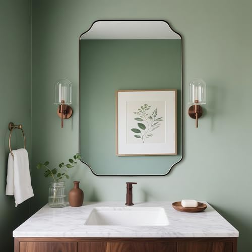 ANDY STAR Brushed Bronze Scalloped Mirror, Unique Rectangular Bathroom Mirror - Image 3
