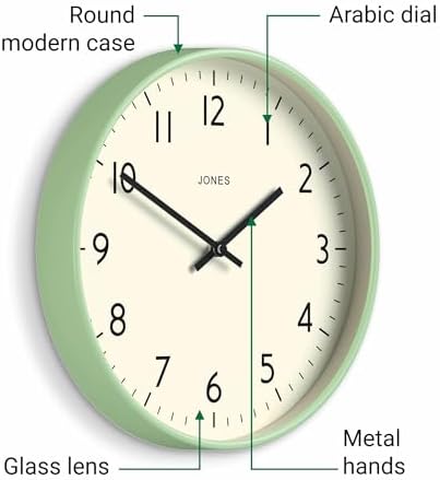 JONES CLOCKS® Studio Clock | Modern Round wall Clock | 12" | Neo Mint - Image 5