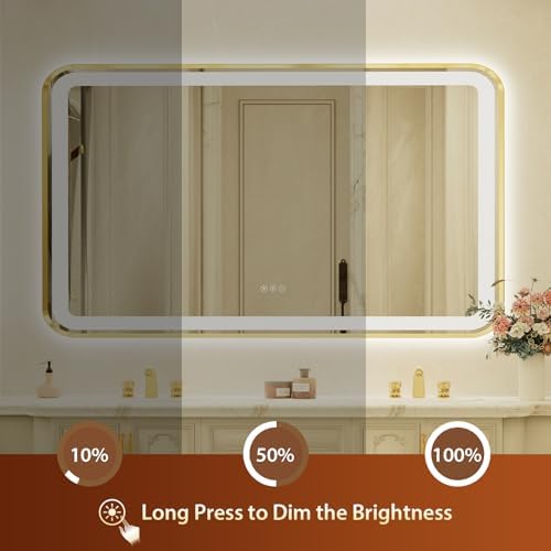 36x60 Inch Gold Framed LED Bathroom Mirror - Image 4