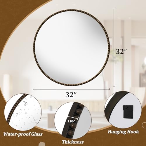 32'' Round Mirror, Beaded Circle Decorative Wall Mirror - Image 5