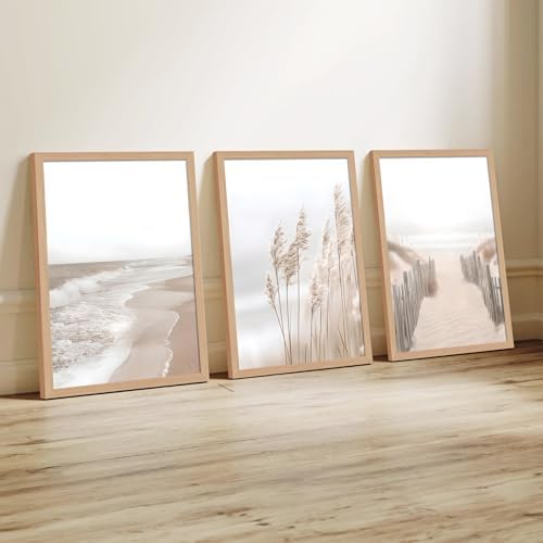 skysoon Neutral Beach Wall Art Set of 3, Boho Coastal Ocean Canvas Prints - Image 2