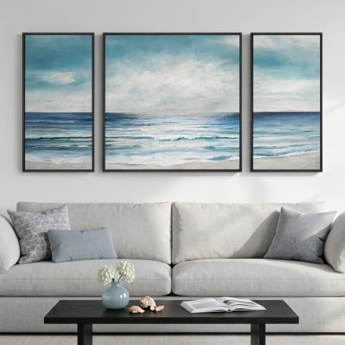 Extra Large Framed Blue White Coastal Wall Art by Cuspin
