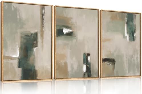Large Abstract Green Brown Framed Canvas Wall Art, Modern Brush Stoke Wall Decor - Image 6