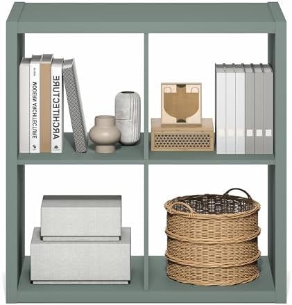 Furinno Cubicle 4-Cube Book Shelf, Extra Thick Frame Bookshelf, Light Grey - Image 6