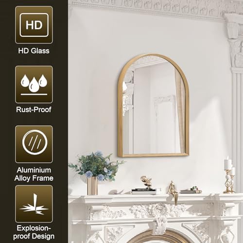 Arched Mirror Bathroom Wall Mirror 16"x12" Brushed Metal Vanity Wall Mounted - Image 7