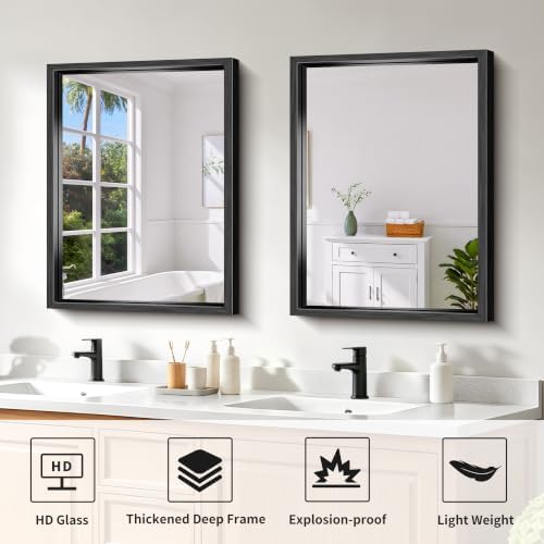 Bathroom Mirror, 18 x 24 inch Brushed Black Metal Frame Rectangular Vanity - Image 3