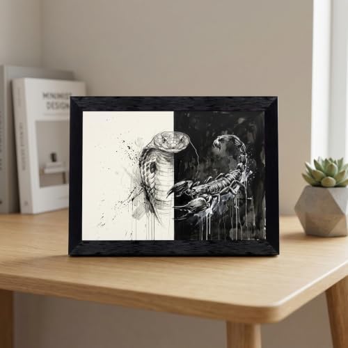 Framed Canvas Wall Art Mixed Media King Cobra Scorpion Monochrome Splatter - Image 6