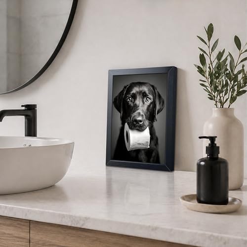 Black and White Bathroom Wall Art, Funny Labrador Dog Canvas Prints Poster - Image 3