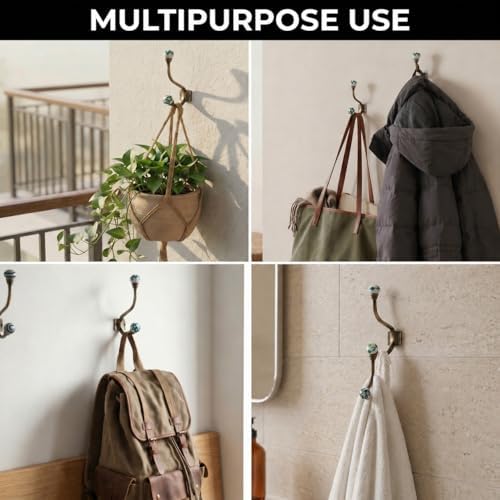 IndianShelf 6 Piece Ceramic Heavy Duty Double Coat Hooks Wall Mount - Image 4