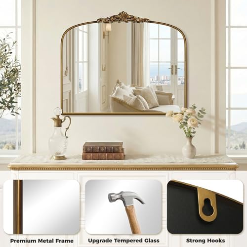 36"x30" Vintage Gold Wall Mirror - Image 3