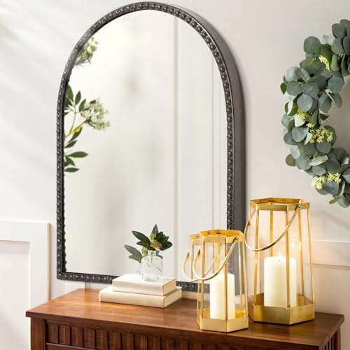 Large Arched Mirror for Wall, Retro Metal Beaded Frame Decorative Mirror for - Image 4