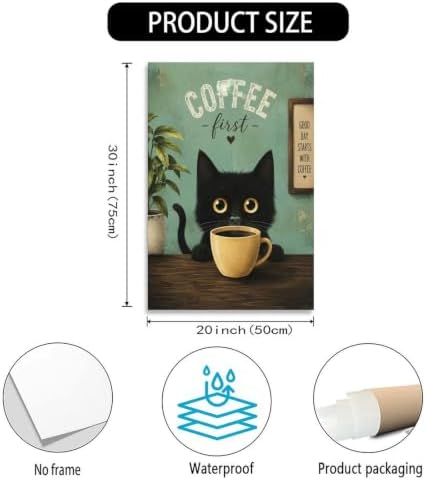 Coffee Cat Poster Black Cat Coffee Lover Vintage Canvas Wall Art - Image 3