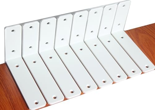 10 Pack - L 6" x H 4" x W1.5, 5mm Thick White L Shelf Bracket, Iron Shelf by MHMYDZ