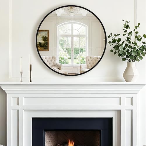 FGU Round Bathroom Mirror for Over Sink 22" Black Circle Wall Mirror - Image 2