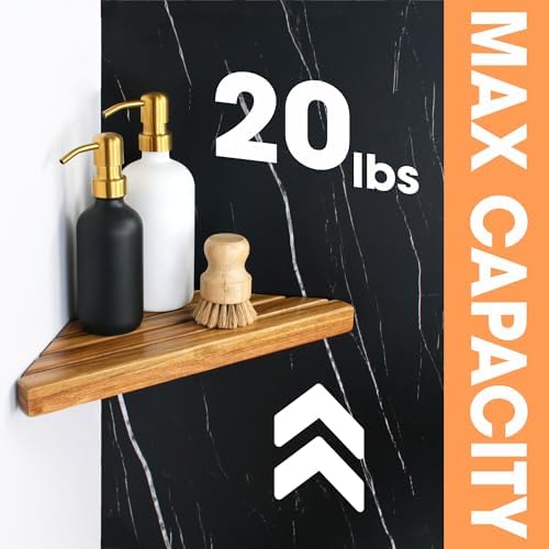 ENKEZI Acacia 2, 3 Tiers Corner Shower Shelf, Triangular Corner Shelf Wooden - Image 5
