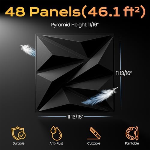 Sonicism Wall Panels 48Pack 3D Wall Panels 0.7"x11.8"x11.8"Creative Cutting - Image 5
