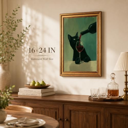 Framed Black Cat Canvas Wall Art, Funny Animal Picture Wall Decor24x16in - Image 2