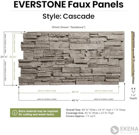 EverStone Cascade Faux Stone Panel, 48 5/8"W x 24 3/4"H x 1 1/4"D, Linen - Image 2