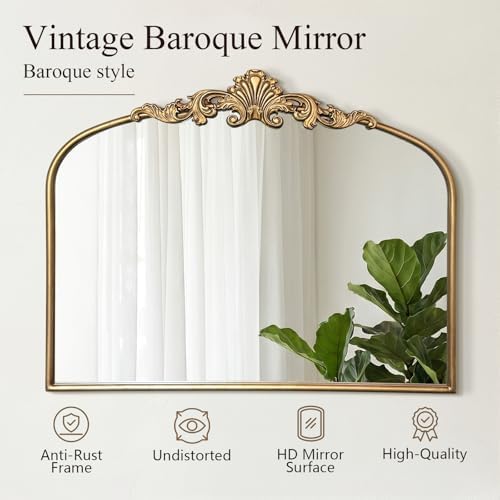 Antique Baroque Vintage Vanity Mirror 28x36Inch, Arched Vintage Wall Mirror - Image 4