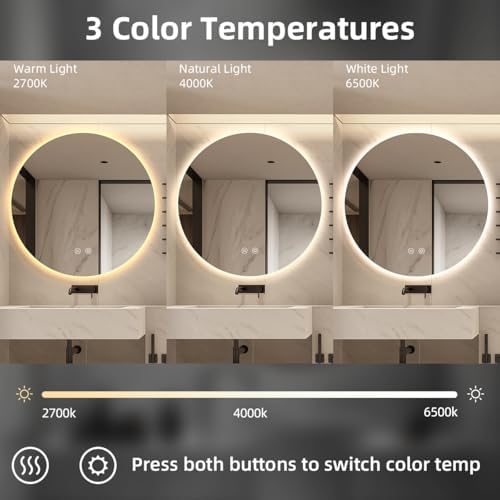 32" H x 32" W Frameless Round LED Backlit Mirror - Image 3
