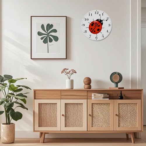 12" Silent Wall Clock, Round Wall Clock, Cute Cartoon Ladybug - Image 5