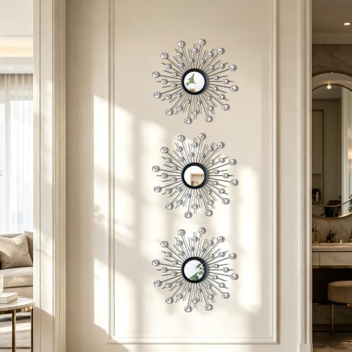 Uaussi 3 Pack Crystal Sunburst Wall Mirror Décor Rhinestone Mirrors Decorative - Image 3