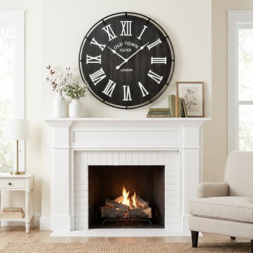 EMAX HOME Inch Large Black Wall Clock, Rustic Distressed Wooden Dial - Image 7