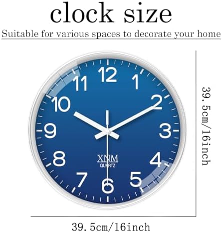XNM 16 Inch Classic Navy Blue Wall Clocks Battery Operated - Image 3