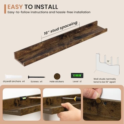 Dreamland Picture Ledge Shelf for Wall, Floating Shelves Set of 2, 30 inch Long - Image 4