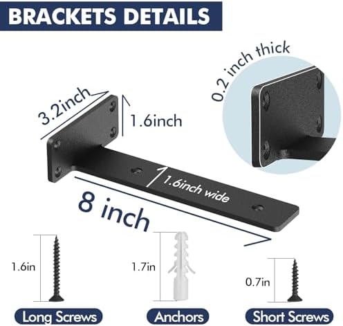 Starunder 8 Inch Floating Shelf Brackets, 6 Pack L‑Shape Shelf Supports - Image 5