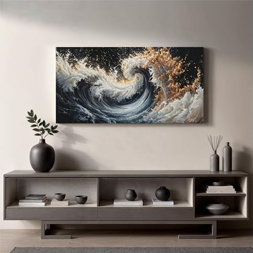 YISXINOAG Blue Gold Ocean Wall Art Coastal Abstract Painting Canvas 20"X40" - Image 4