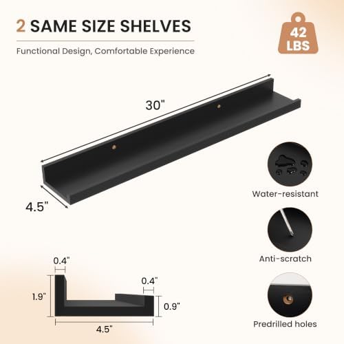 Dreamland Picture Ledge Shelf for Wall, Floating Shelves Set of 2, 30 inch Long - Image 3