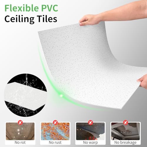 Art3d 24"x24" Stucco Printed Drop Ceiling Tiles, 2x2ft Decorative PVC Ceiling - Image 5