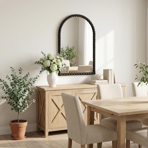36"x24" Arched Solid Wood Farmhouse Decorative Wall Mirror - Image 6