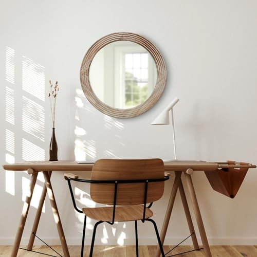 LOSOUR Round Mirror, Farmhouse Decor Solid Wood Frame Wall Circle Mirror - Image 7