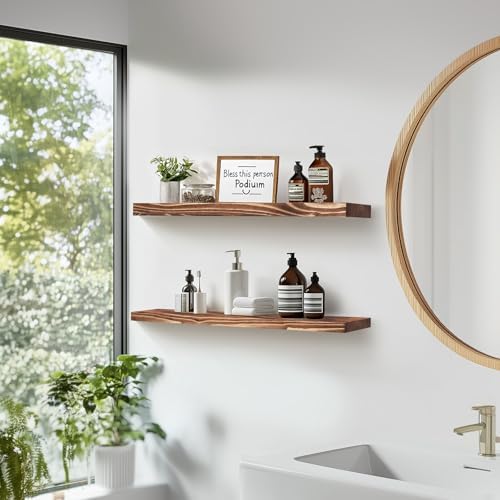 16x5.8x0.8in Floating Wall Shelves Rustic Solid Wood 2-Pack - Image 5