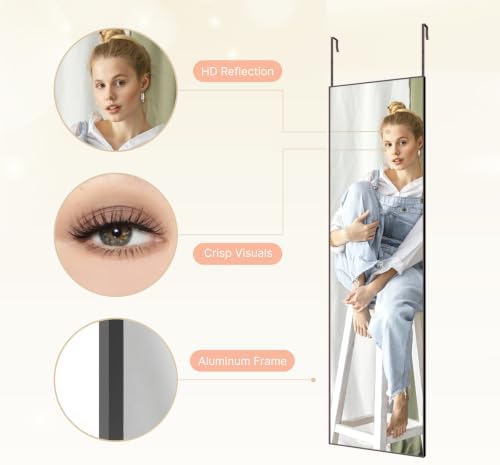 Kosmonia 57x16 Inch Full Length Mirror Over the Door Black Full Body Mirror - Image 4