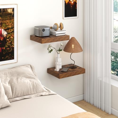 FLYJOE 12 Inch Deep Floating Shelves, 16 Inch Brown Wall Shelves Set of 2 - Image 6