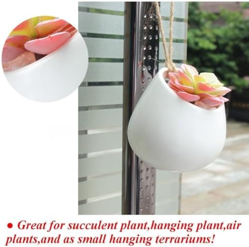 HOMSFOU 2-Pack Hanging Ceramic Planters Whiteware Pots - Image 6