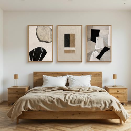 FWIEXA Modern Abstract Wall Art Set of 3, Neutral Beige Pictures Wall Decor - Image 3
