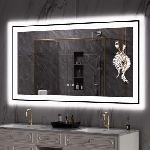 LOAAO 55"X30" LED Bathroom Mirror Black Framed by LOAAO