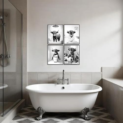 Western Cow Bathroom Decor Wall Art, Funny Highland Cow Wall Art in Restroom - Image 2
