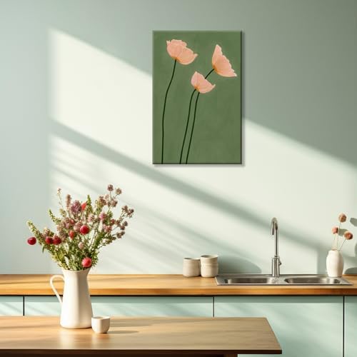 Olive Green Botanical Wall Art Vintage Peony Blush Trio Poster Prints - Image 3