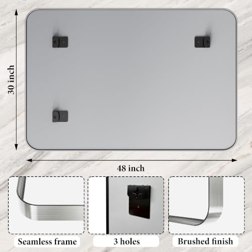48X30 Inch Silver Metal Framed Bathroom Mirror - Image 6